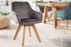Draaibare design stoel LIVORNO grijs fluwelen beukenhouten poten met armleuningen - 41309