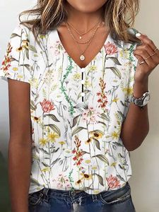 Casual Floral Printed Jersey V Neck T-Shirt