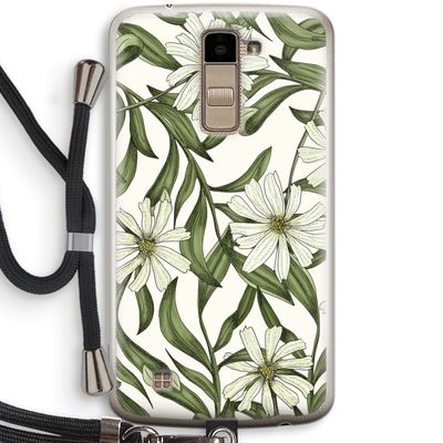 Wit bloemenpatroon: LG K10 (2016) Transparant Hoesje met koord