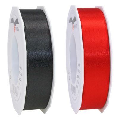 Luxe satijn cadeau/hobby sierlinten 2,5cm x 25m- zwart en rood