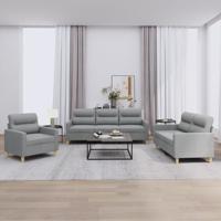 3-delige Loungeset met kussens stof lichtgrijs