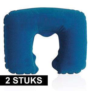 Nekkussen - 2x - Opblaasbaar - Blauw - 43 x 26,5 cm - Auto, Trein of Vliegtuig - Reiskussen