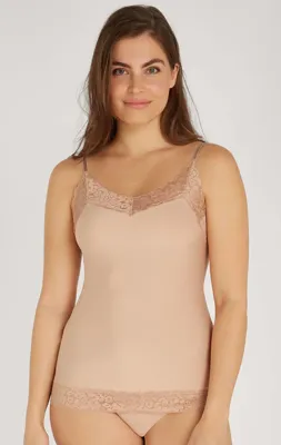 31912 Secrets dames hemd kant - Spaghetti bandjes - Kanten Naadloos dames hemd microfiber - lingerie top