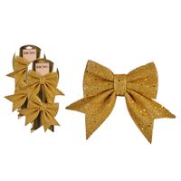 4x stuks kerstboomversieringen kleine ornament strikjes/strikken gouden glitters 14 x 12 cm