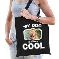 Golden Retriever honden tasje zwart volwassenen en kinderen - my dog serious is cool kado boodschapp - thumbnail