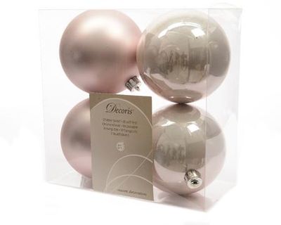 4 kerstballen poeder roze 100 mm - Ksd