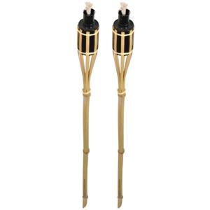 Bellatio design Tuinfakkels - 2x stuks - bamboe - 60 cm - navulbaar - fakkels