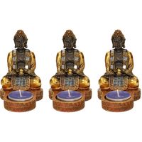 5x stuks indische boeddha theelichthouders goud/zwart 12 cm