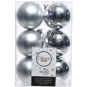 12x kerstballen - zilver - 6 cm - kunststof - mat/glans