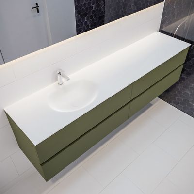Mondiaz Vica Moon badmeubel Army 200 cm 4 lades solid surface enkele spoelbak links 1 kraangat