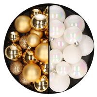 Kerstballen 60x stuks - mix goud/parelmoer wit - 4-5-6 cm - kunststof - thumbnail