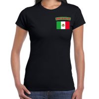 Mexico t-shirt met vlag zwart op borst voor dames - thumbnail