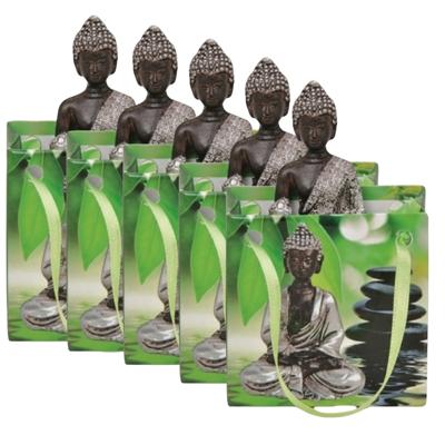 Klein cadeau Boeddha beeld - 5x - zilver - in cadeautasje - H5,5 cm