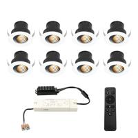 Set van 8 Medina LED Mini Inbouwspots met Trafo - 12 Volt 3 Watt 150 lumen - Dimbaar - Kantelbaar - Verzonken - Plat 35mm (Lage inbouwdiepte) - 2700K - IP44 waterdicht - Wit