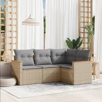 4-delige Loungeset met kussens poly rattan gemengd beige