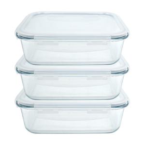 Vershoudbakje/lunchbox - 3x - luchtdicht - met clips - glas - 23 x 17 cm - 1500 ml