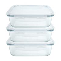 Vershoudbakje/lunchbox - 3x - luchtdicht - met clips - glas - 23 x 17 cm - 1500 ml