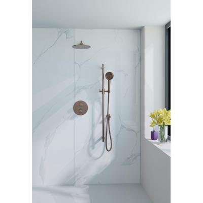 Fortifura Calvi Inbouw Regendoucheset - rond - thermostatisch - wandarm - glijstang - 25cm hoofddouche - ronde handdouche - Geborsteld koper PVD (Koper) SW970038/SW970041/SW970043/SW970045/SW970047/SW970
