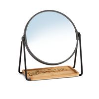 Make-up spiegel metaal/bamboe 17,5 x 20,5 cm - Make-up spiegeltjes - thumbnail