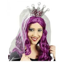 Chaks Bride To Be tiara/diadeem - zilver/roze - kroontje met sluier - vrijgezellenfeest   - - thumbnail