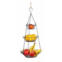 Hang etagere - fruitetagere - met 3 ronde manden - 67 cm - metaal - hangend