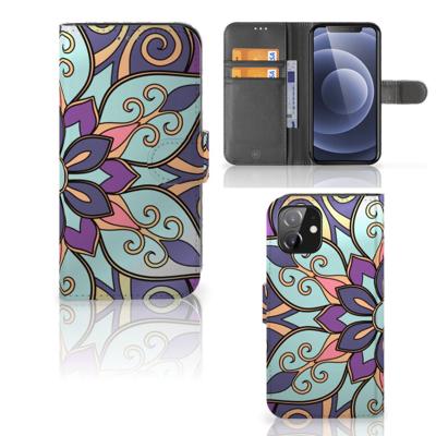 iPhone 12 | 12 Pro (6.1") Hoesje Purple Flower | Portemonnee hoesje