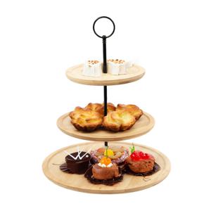 Etagere bamboe hout - 3-laags - presenteer/serveer schalen - D28 x H40 cm - high tea