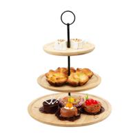 Etagere bamboe hout - 3-laags - presenteer/serveer schalen - D28 x H40 cm - high tea - thumbnail