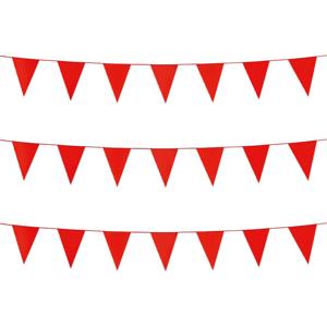 Party Vlaggenlijn puntvlaggetjes - 3x - kunststof - rood - 10 meter - Slinger - versiering
