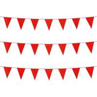Party Vlaggenlijn puntvlaggetjes - 3x - kunststof - rood - 10 meter - Slinger - versiering
