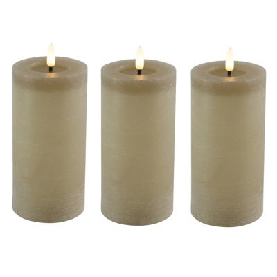Countryfield LED kaars/stompkaars - 3x - beige - D7,5 x H15 cm - timer