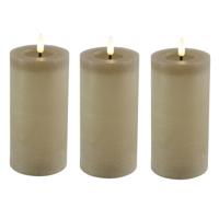 Countryfield LED kaars/stompkaars - 3x - beige - D7,5 x H15 cm - timer