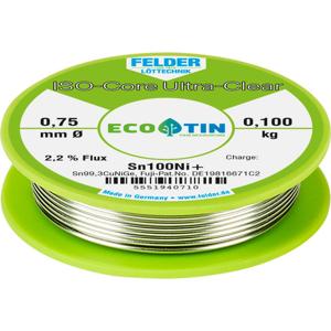 Felder ISO-Core Ultra-Clear Sn100Ni+ Soldeertin, loodvrij Spoel Sn99,25Cu0,7Ni0,05 0.100 kg 0.75 mm