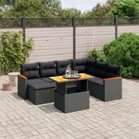 8-delige Loungeset met kussens poly rattan zwart