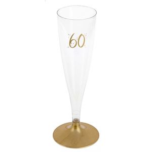 Santex Verjaardag feest champagneglazen - leeftijd - 6x - 60 jaar - goud - kunststof   -