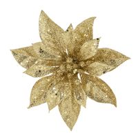 1x stuks decoratie bloemen kerstster goud glitter op clip 15 cm - thumbnail