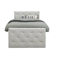 Leen Bakker - Boxspring Met Voetbord Liv Geruit - Ecru - 120x200 Cm - Ronde Poot - Stof - Crème