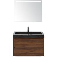 Dante Badmeubelset 80 cm - Walnoot - Wastafel Hardsteen Wit Lucca met Sence Spiegel