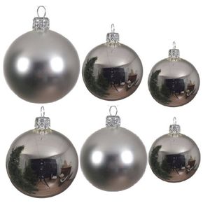 Glazen kerstballen pakket zilver glans/mat 16x stuks diverse maten - Kerstbal