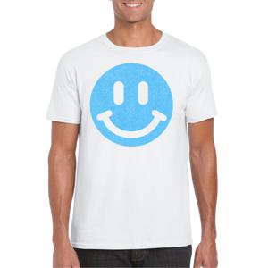 Verkleed T-shirt voor heren - smiley - wit - carnaval/foute party - feestkleding