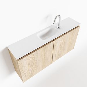 MONDIAZ TURE 100cm toiletmeubel washed oak. EDEN wastafel talc midden 1 kraangat