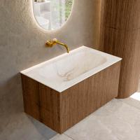 Badmeubel Mondiaz Kurve-Dlux | 80 cm | Meubelkleur Walnut | Wastafelkleur Frappe | Solid surface | Midden spoelbak | Zonder kraangat(en) Badmeubel Mondiaz Kurve-Dlux | 80 cm | Meubelkleur Walnut | Wastafelkleur Frappe | Solid surface | Midden spoelbak | Zonder kraangat(en)
