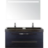 Seville Badmeubelset 120 cm - 2 Laden Black Oak - Wastafel Lucca Dubbel met Sence Spiegel