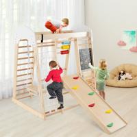 8 in 1 Klimspeelgoedset voor Peuters met Glijbaanschommel 124 x 119 x 138 cm Naturel + Kleurrijk 8 in 1 Klimspeelgoedset voor Peuters met Glijbaanschommel 124 x 119 x 138 cm Naturel + Kleurrijk