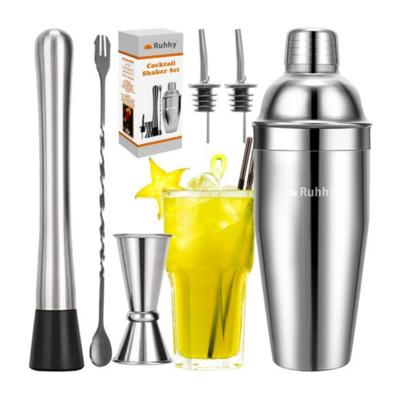 Ruhhy Cocktailset - 6 delig - RVS - zilver - met cocktailshaker - cadeauset