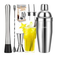 Ruhhy Cocktailset - 6 delig - RVS - zilver - met cocktailshaker - cadeauset