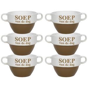 Soepkommen - 6x - Soep van de dag - keramiek - D12 x H8 cm - Cappuccino bruin - Stapelbaar