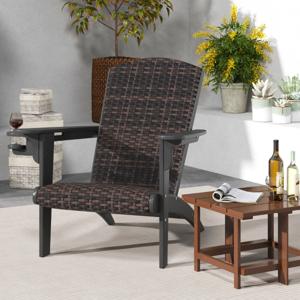 Adirondack Adirondack Stoel met Bekerhouder van HDPE en Rotan Tuinstoel met Gevoerde Zitting en Rugleuning voor Tuin Terras