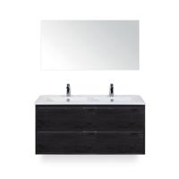 Porto Badmeubelset 120 cm - 2 laden Black Oak - Keramische Wastafel Wit Slim - met Spiegel