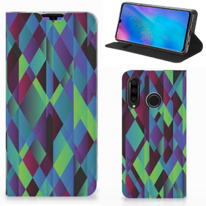 Huawei P30 Lite New Edition Stand Case Abstract Green Blue